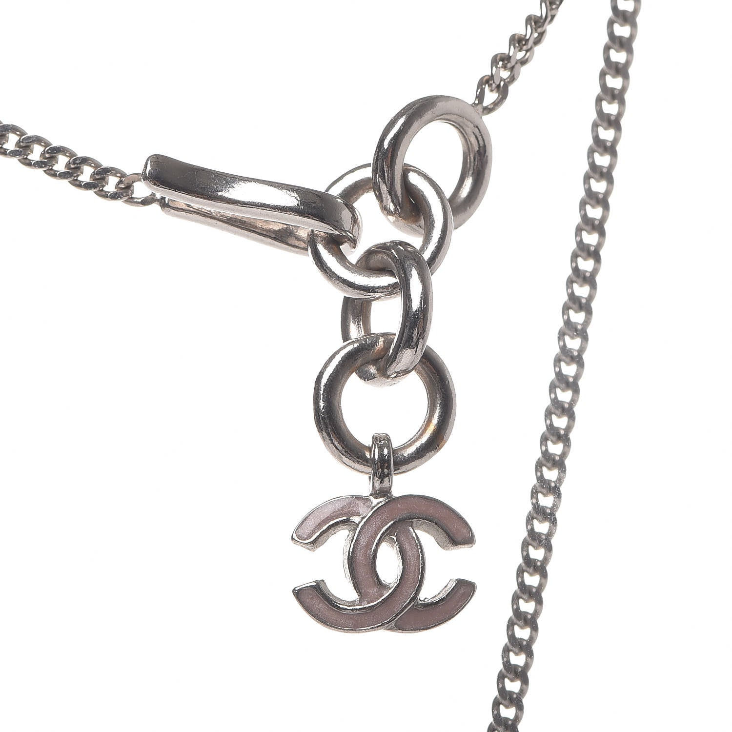 Chanel Enamel Crystal CC Camellia Pendant Necklace Silver 5 of 7