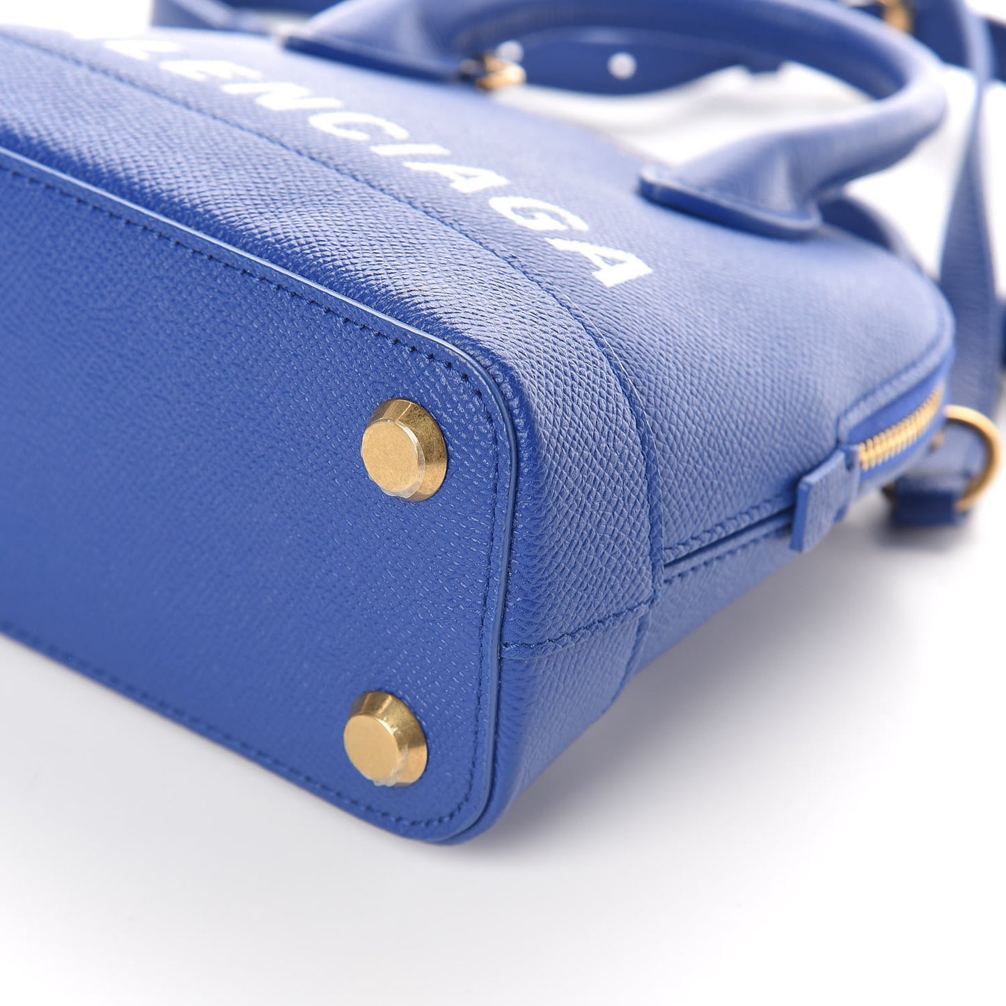 Signature Grained Calfskin Logo XXS Ville Top Handle Bag Bleu Roi White