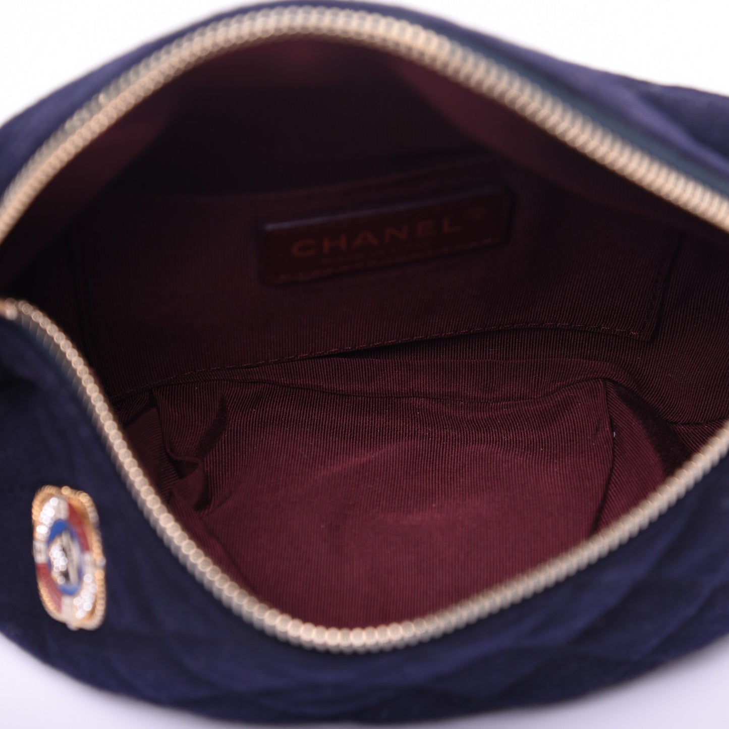 Wool Lambskin Quilted Paris Hamburg Charms Waist Bag Dark Navy