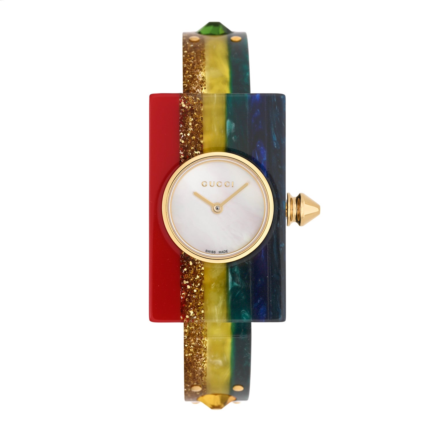 Gucci Stainless Steel Plexiglass Mother of Pearl 24mm Rainbow Quartz Watch 1 of 4