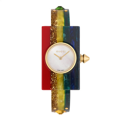 Gucci Stainless Steel Plexiglass Mother of Pearl 24mm Rainbow Quartz Watch 1 of 4