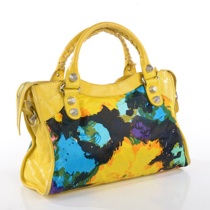 Balenciaga Agneau Canvas Floral Giant 21 Silver Hardware City Bouton D or 3 of 12