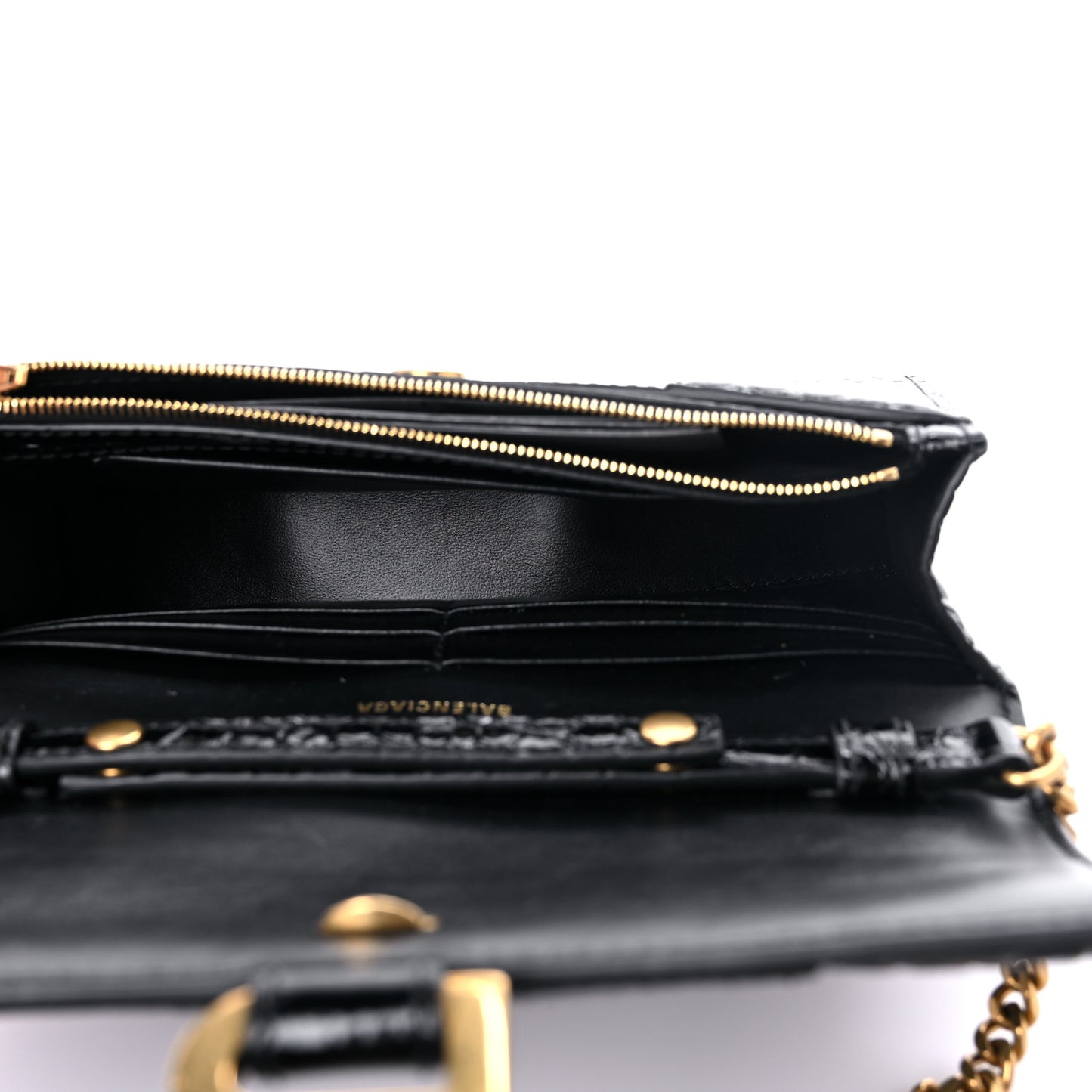 Shiny Calfskin Crocodile Embossed Hourglass Chain Bag Black