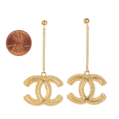 Chanel CC Drop Earrings Matte Gold 2 of 5