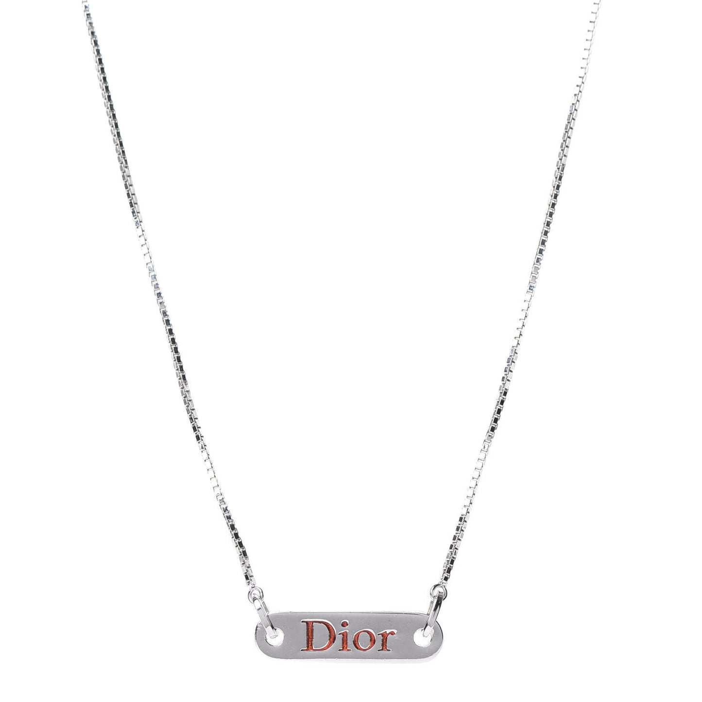 Enamel Logo Tag Short Necklace Silver Red