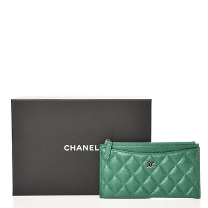 Chanel Metallic Caviar Quilted Classic Zip Pouch Green 9 of 16