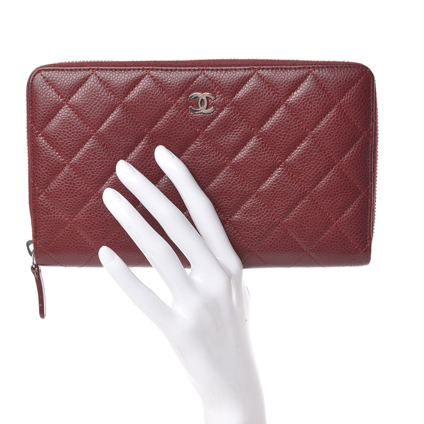 Caviar Quilted Large Zip Around Organizer Wallet Dark Red