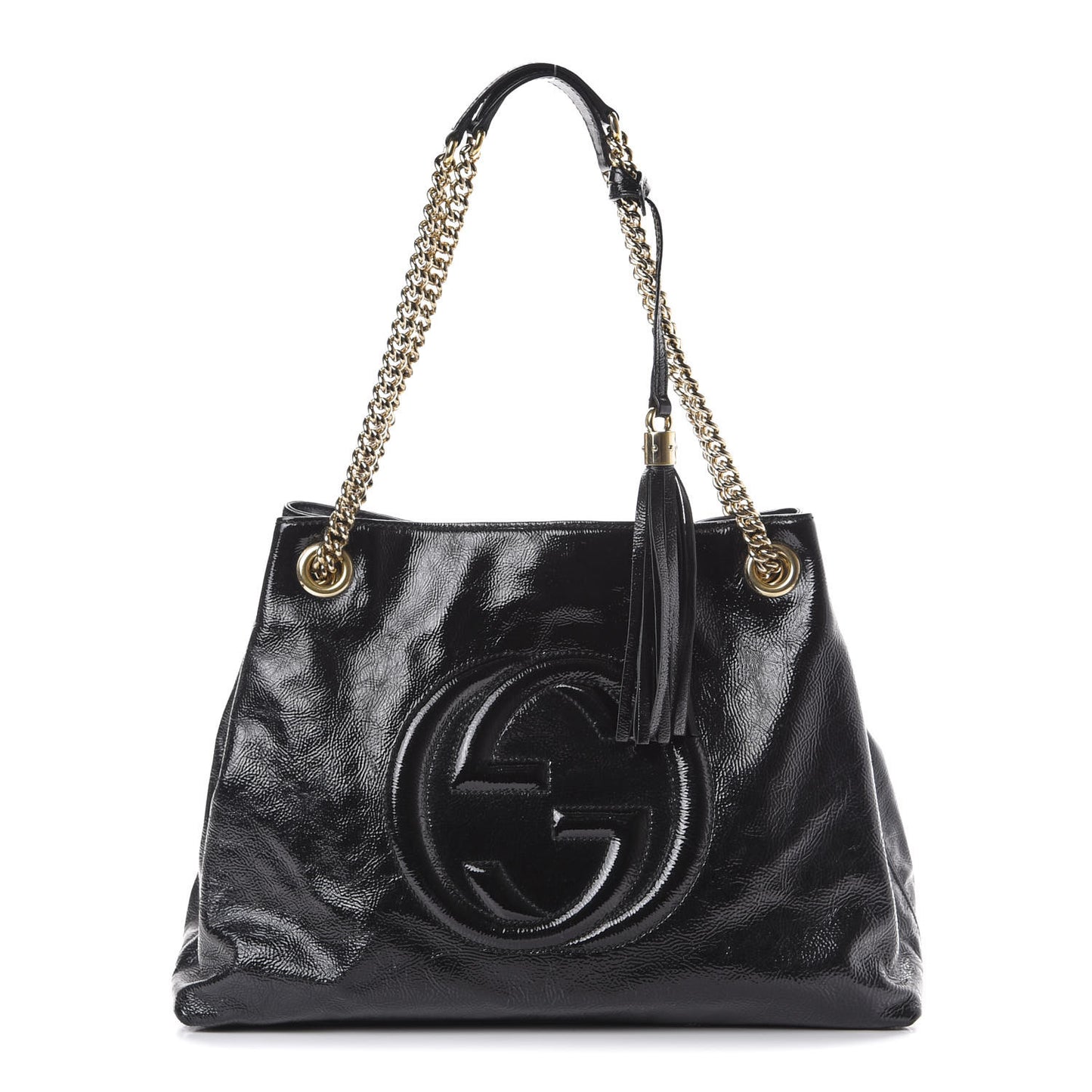 Patent Medium Soho Chain Shoulder Bag Black