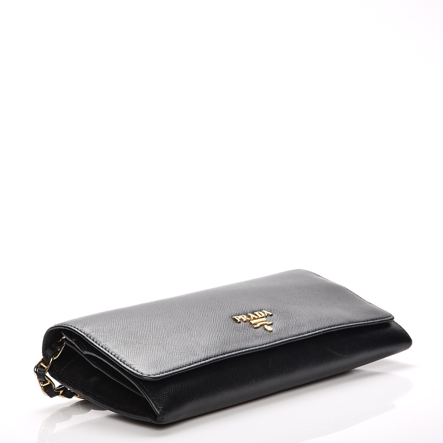 Prada Saffiano Metal Oro Chain Wallet Nero Black 4 of 6