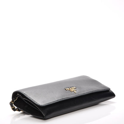 Prada Saffiano Metal Oro Chain Wallet Nero Black 4 of 6