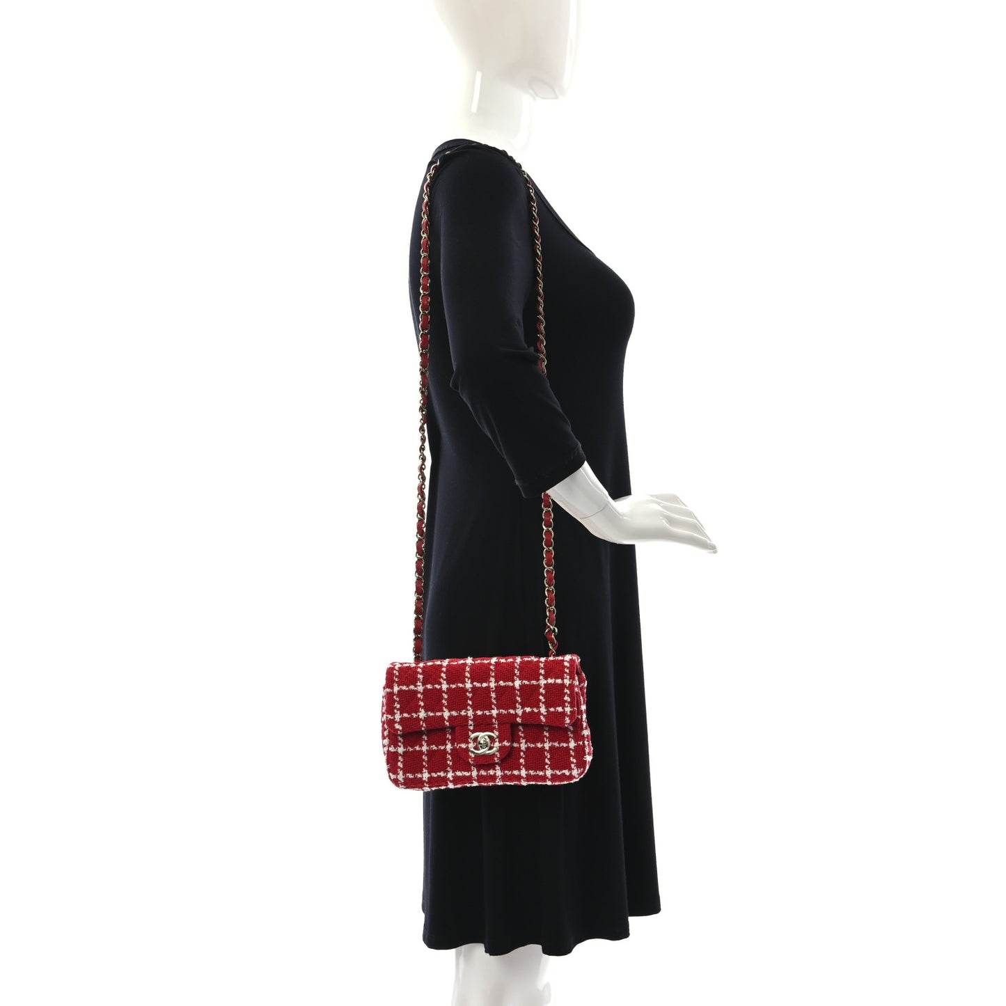 Tweed Mini Rectangular Flap Red White
