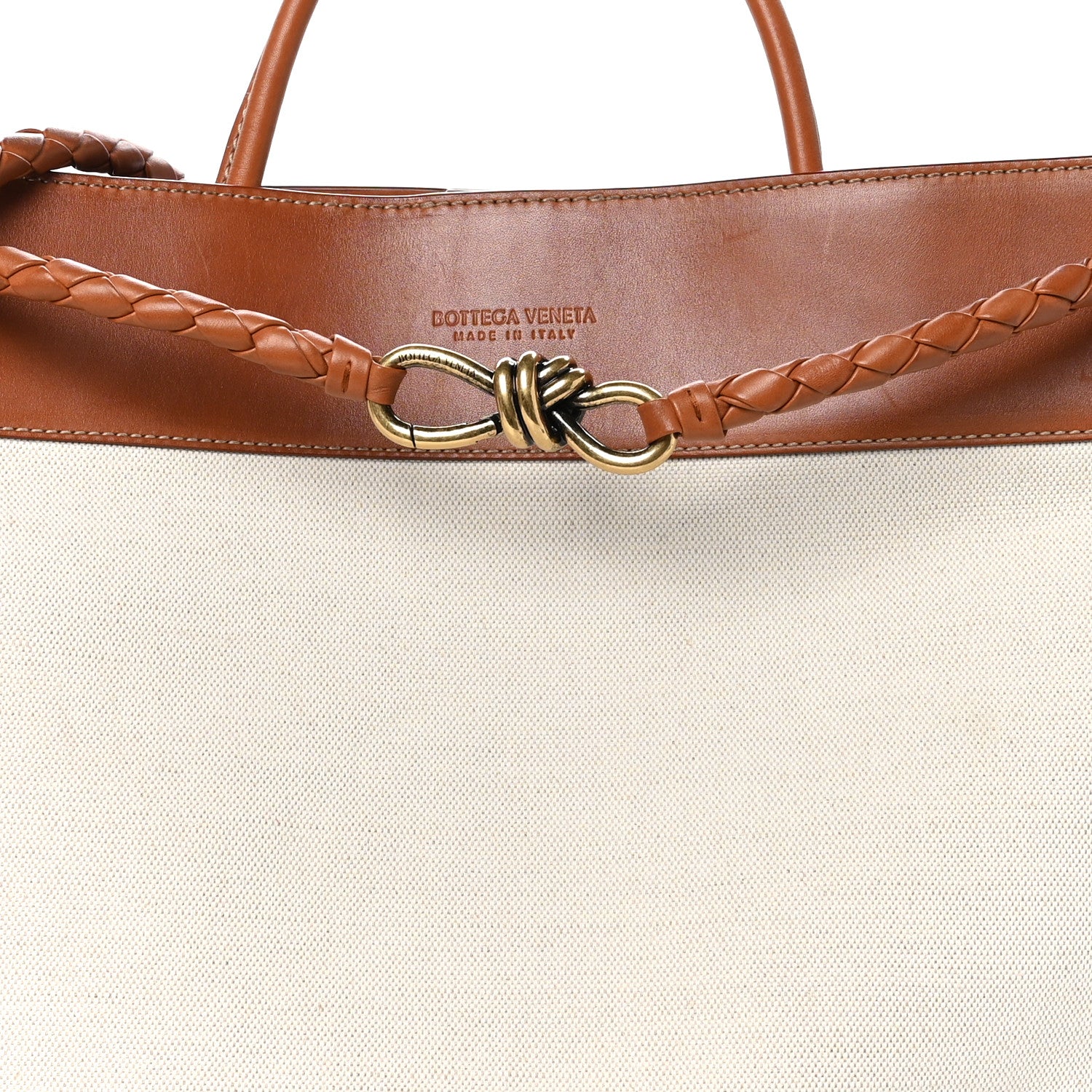 Bottega Veneta Washed Canvas Calfskin Large Andiamo  Natural Light Wood 7 of 10