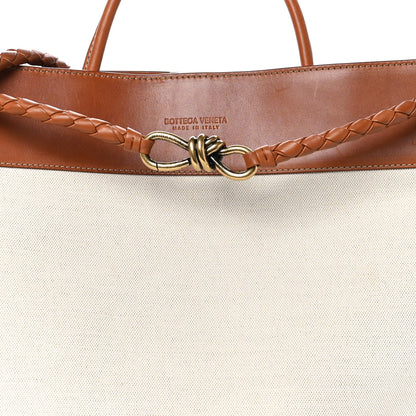 Bottega Veneta Washed Canvas Calfskin Large Andiamo  Natural Light Wood 7 of 10