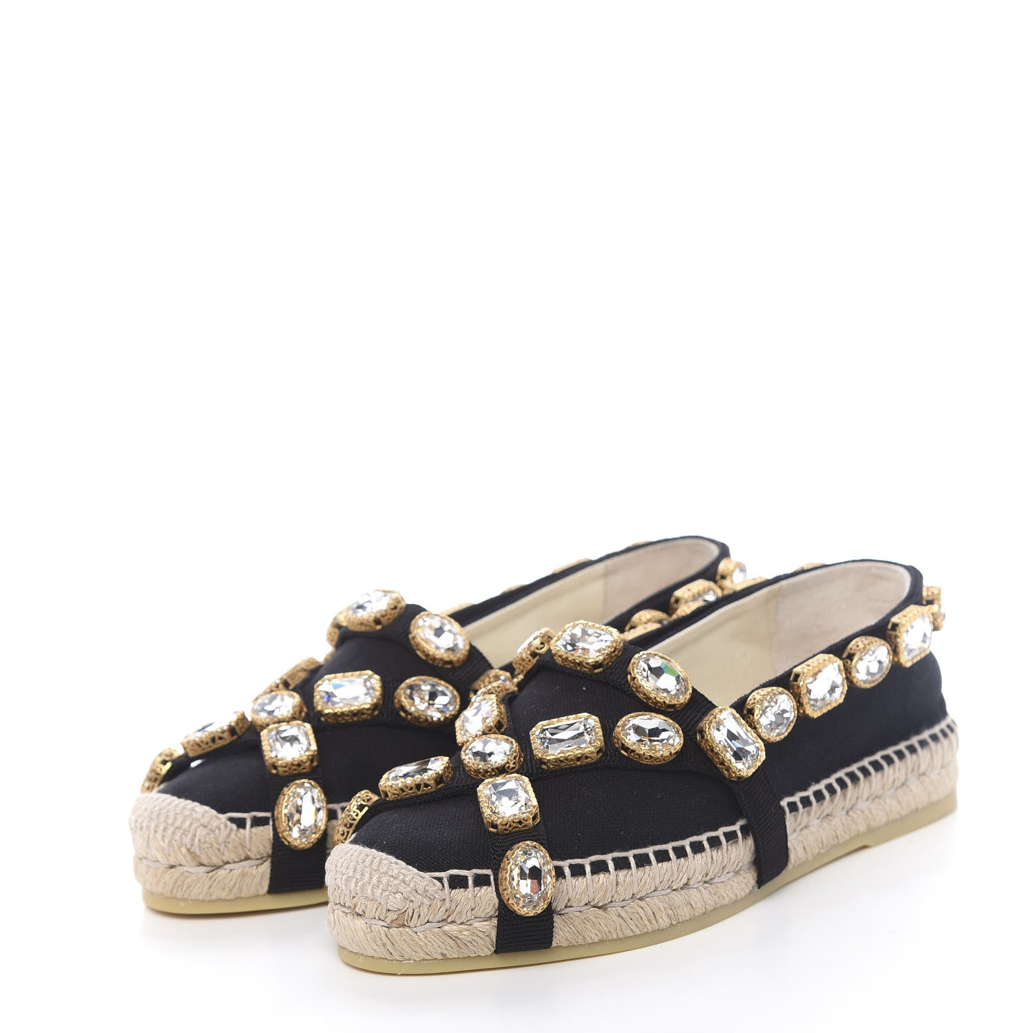 Gucci Canvas Crystal Embellished Espadrilles 36 Black 3 of 11