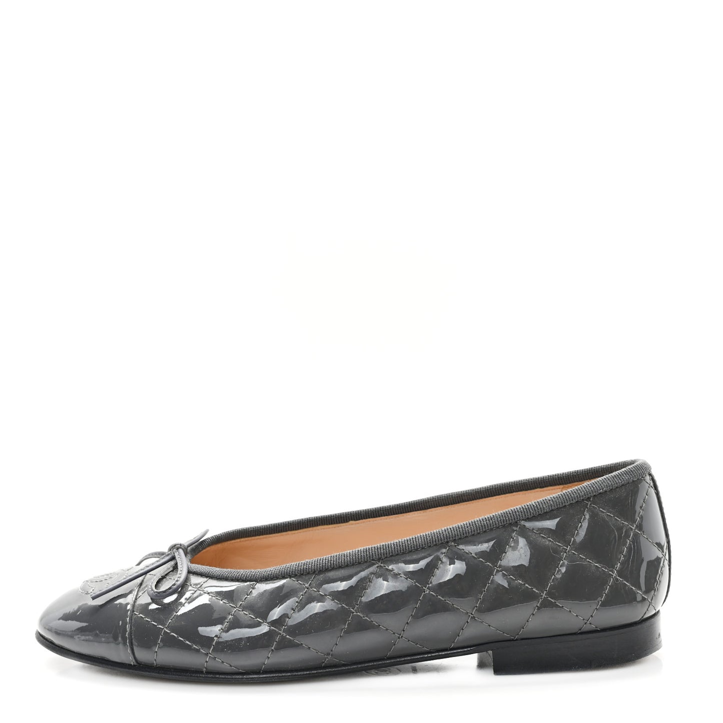 Patent Calfskin Quilted CC Cap Toe Ballerina Flats 37.5 Grey