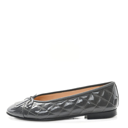 Chanel Patent Calfskin Quilted CC Cap Toe Ballerina Flats 37.5 Grey 1 of 9