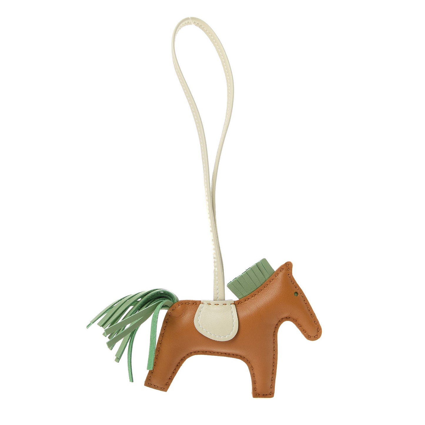 Milo Lambskin Grigri Rodeo Horse Bag Charm PM Sesame Vert Criquet Craie