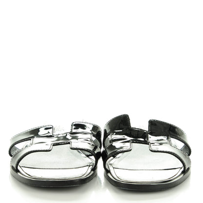 Hermes Patent Oran Sandals 37 Black 2 of 7