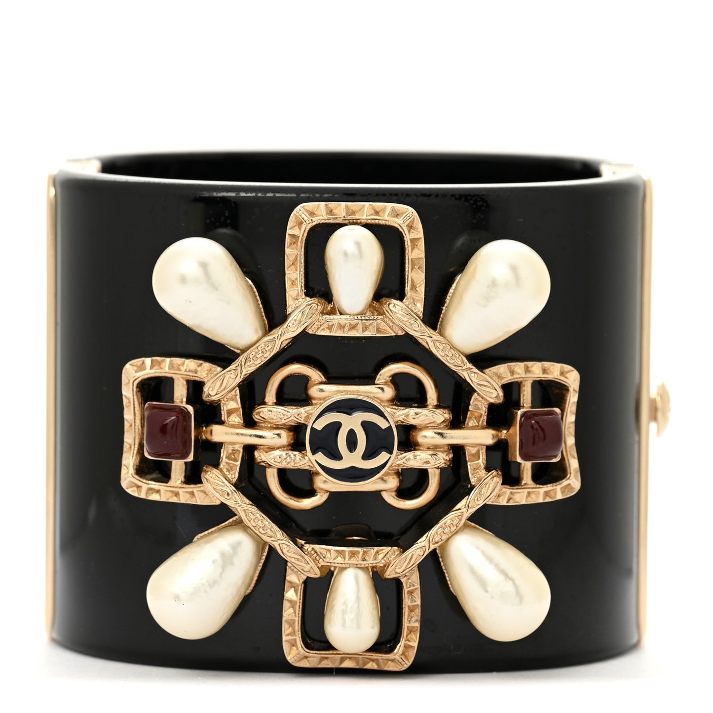 Resin Pearl Enamel CC Cabochon Cuff  Black Multicolor