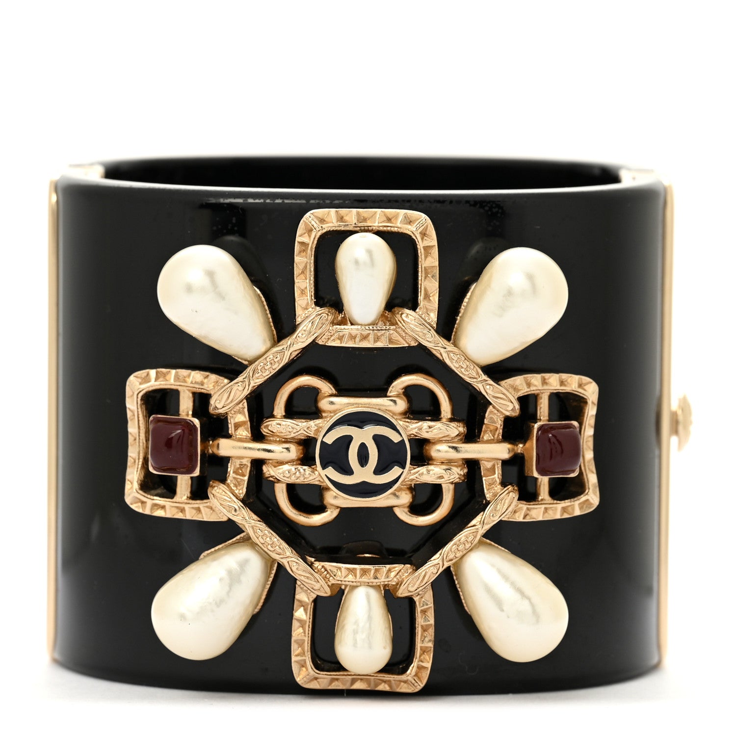 Chanel Resin Pearl Enamel CC Cabochon Cuff  Black Multicolor 1 of 6