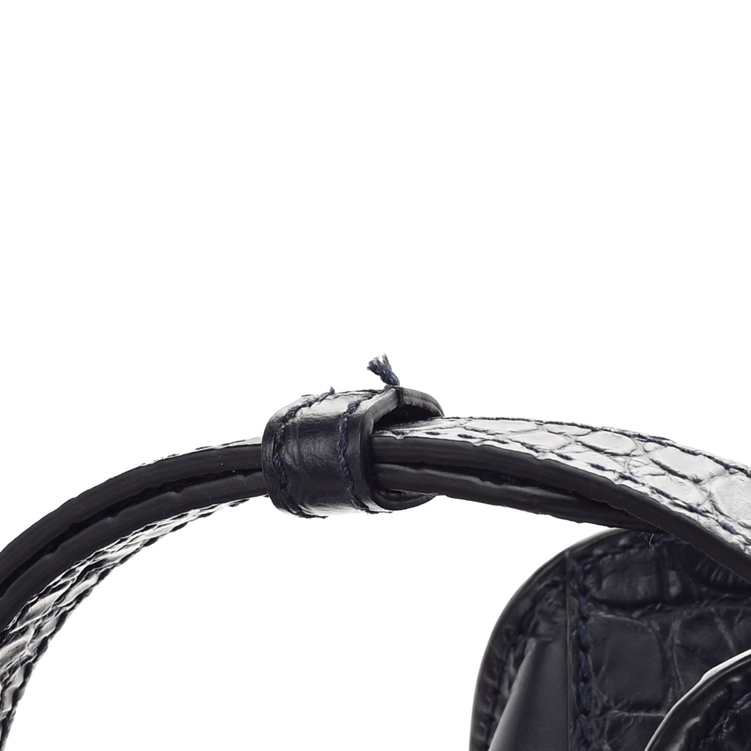 Alexander McQueen Calfskin Crocodile Embossed Small Skull Padlock Zip Around Tote Navy Blue 11 of 11