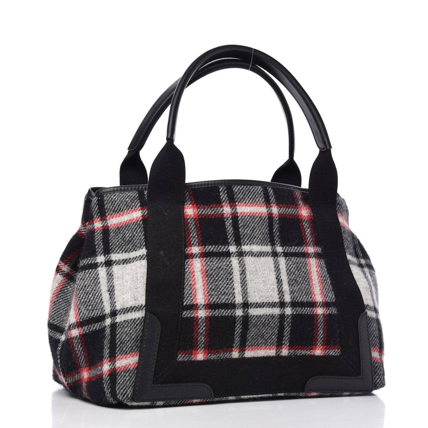 Wool Plaid S Navy Cabas Black Red