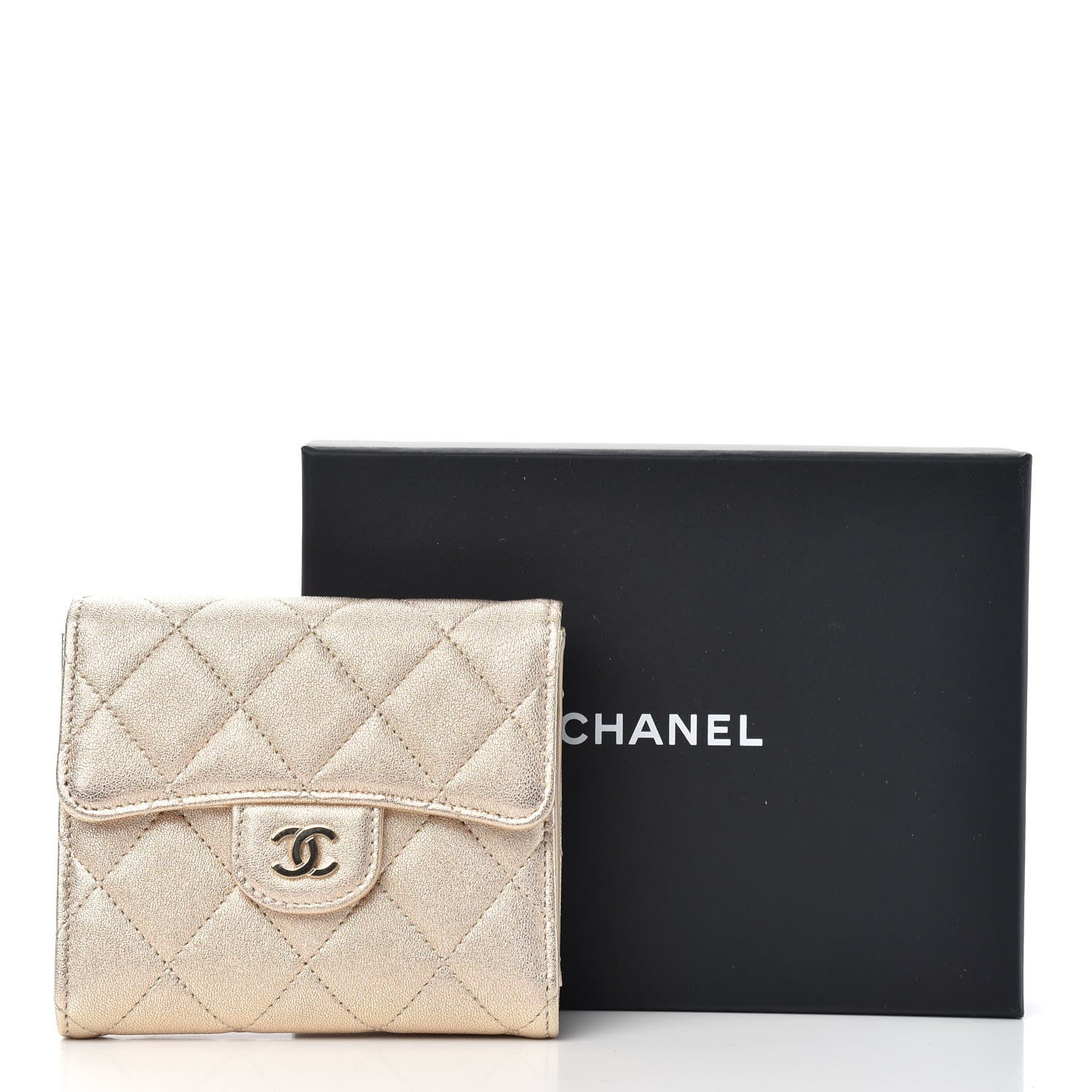 Chanel Metallic Lambskin Quilted Compact Flap Wallet Gold 8 of 8