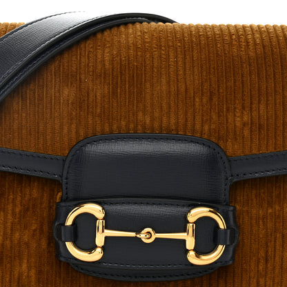 Gucci Lanzo Stretch Cord Azalea Calfskin Horsebit 1955 Shoulder Bag New Mud Blue 9 of 11