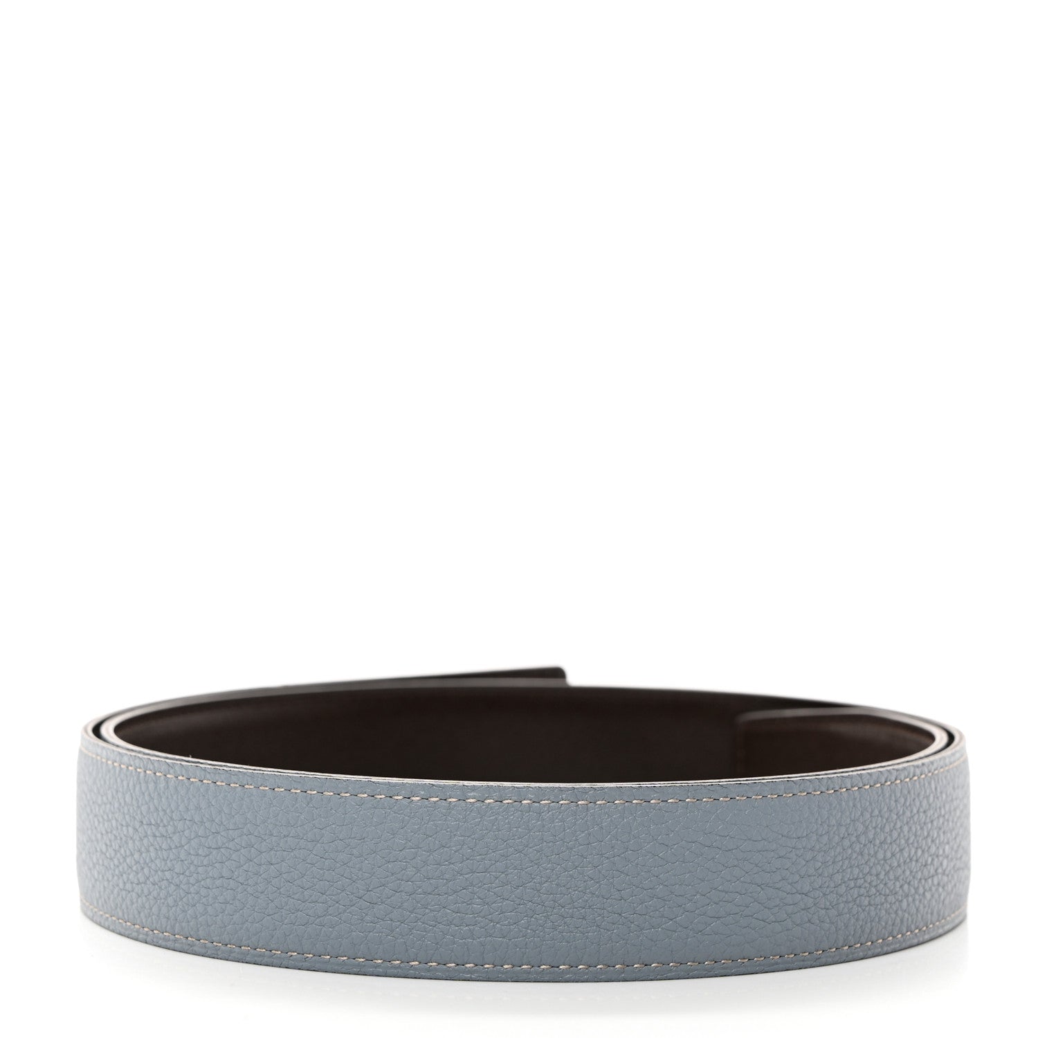 Hermes Box Togo 32mm Belt Strap 85 Bleu Lin Chocolate 2 of 9