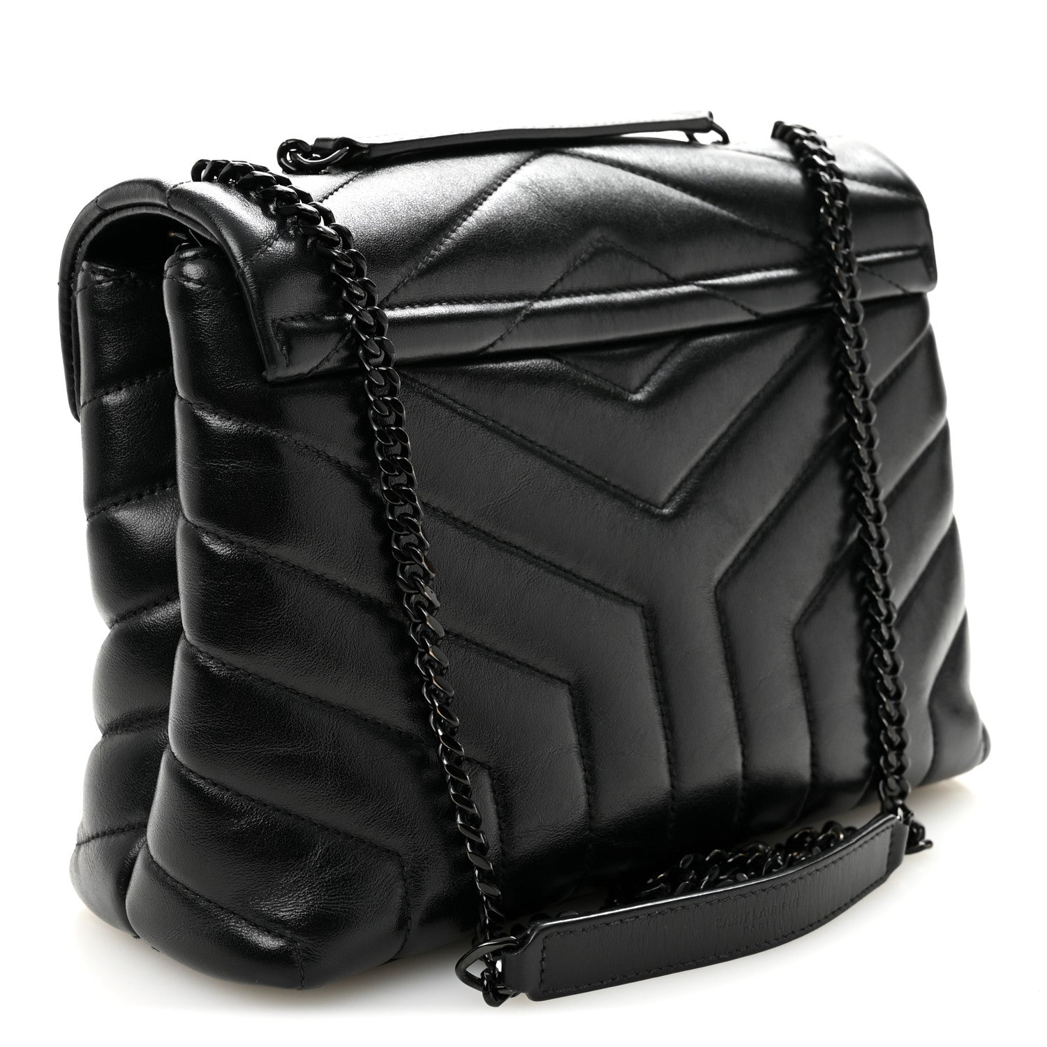 Saint Laurent Calfskin Y Quilted Monogram Monochrome Small Loulou Chain Satchel Black 3 of 9