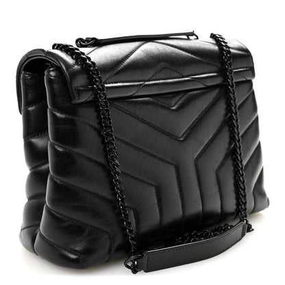 Saint Laurent Calfskin Y Quilted Monogram Monochrome Small Loulou Chain Satchel Black 3 of 9