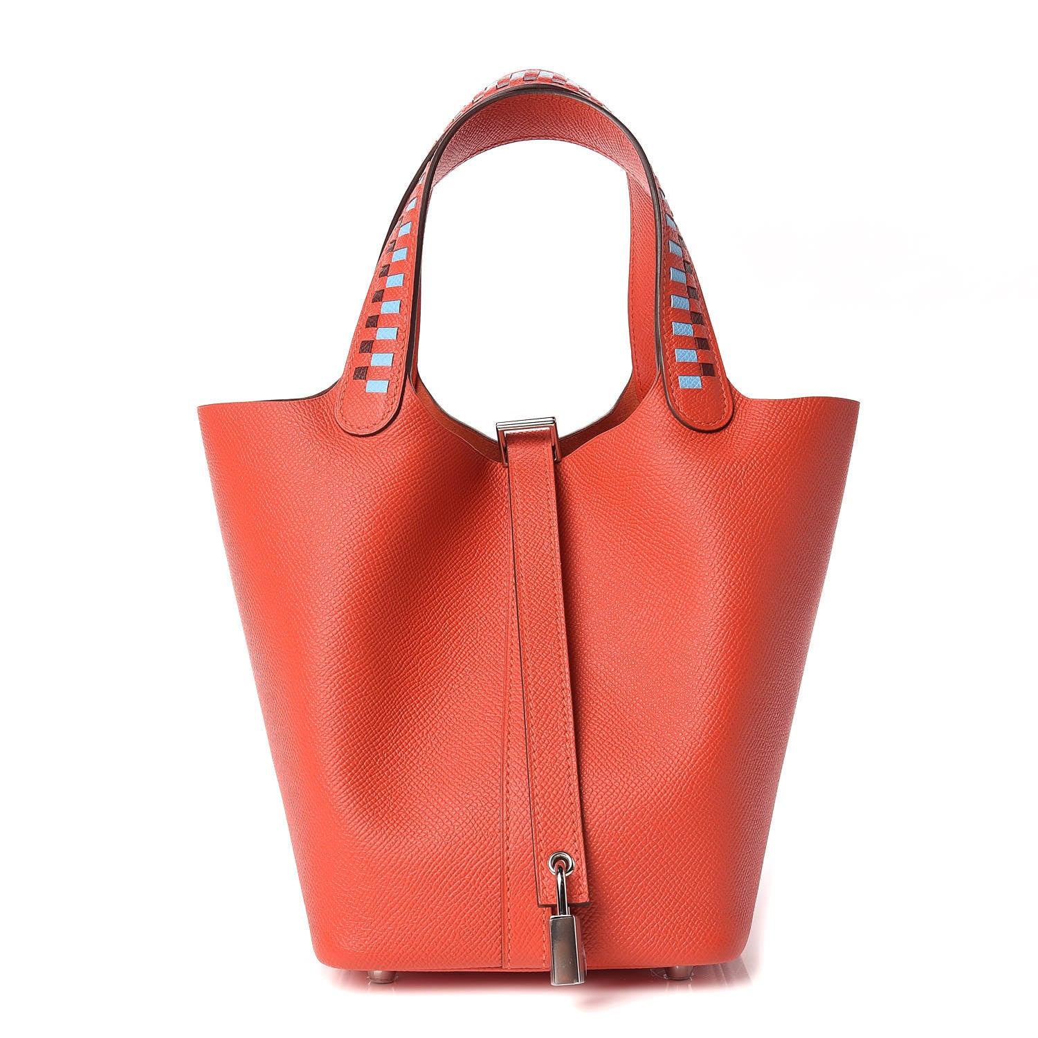 Hermes Epsom Tressage De Cuir Picotin Lock 18 PM Capucine Celeste Rouge H 1 of 10