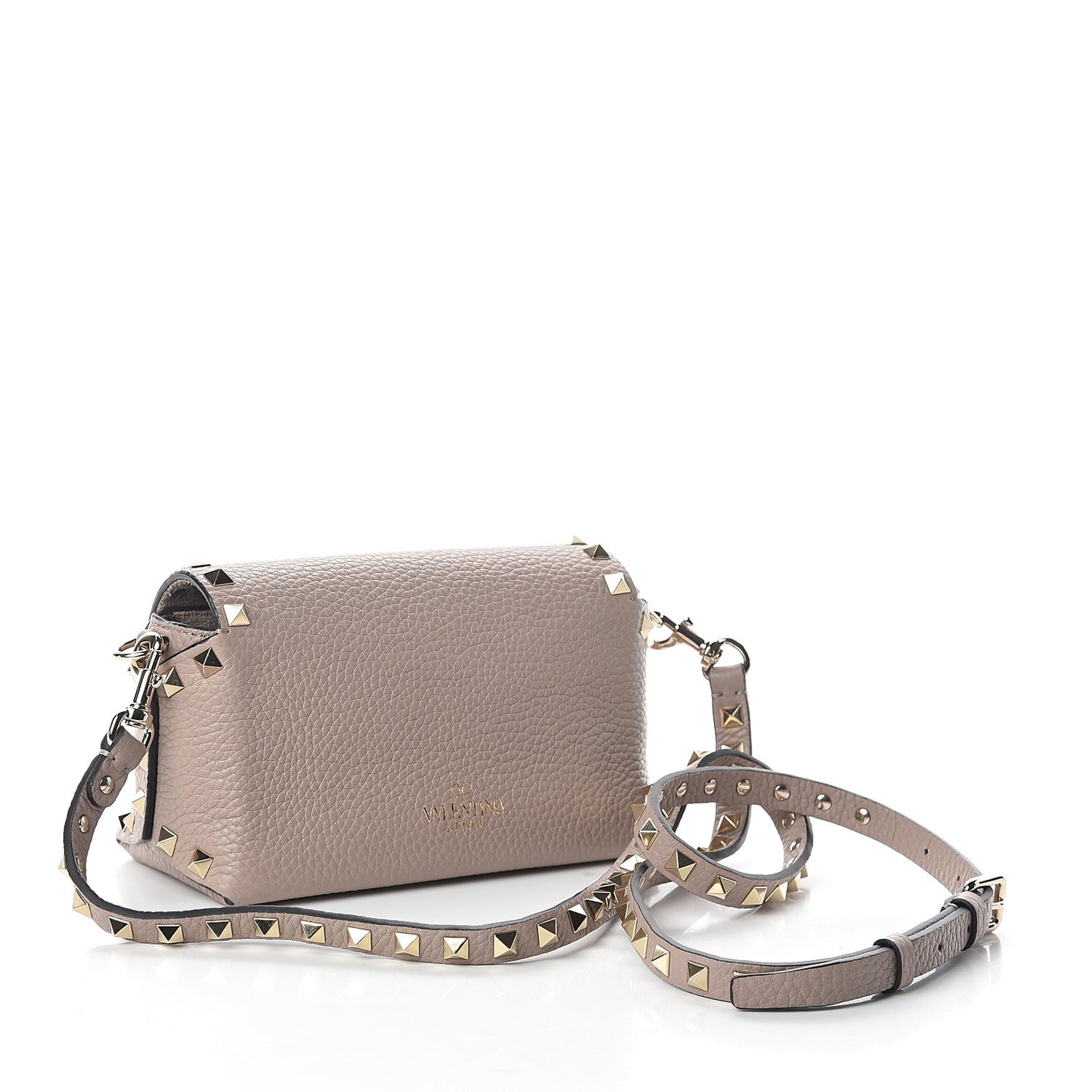 Pebbled Calfskin Mini Rockstud Crossbody Bag Poudre