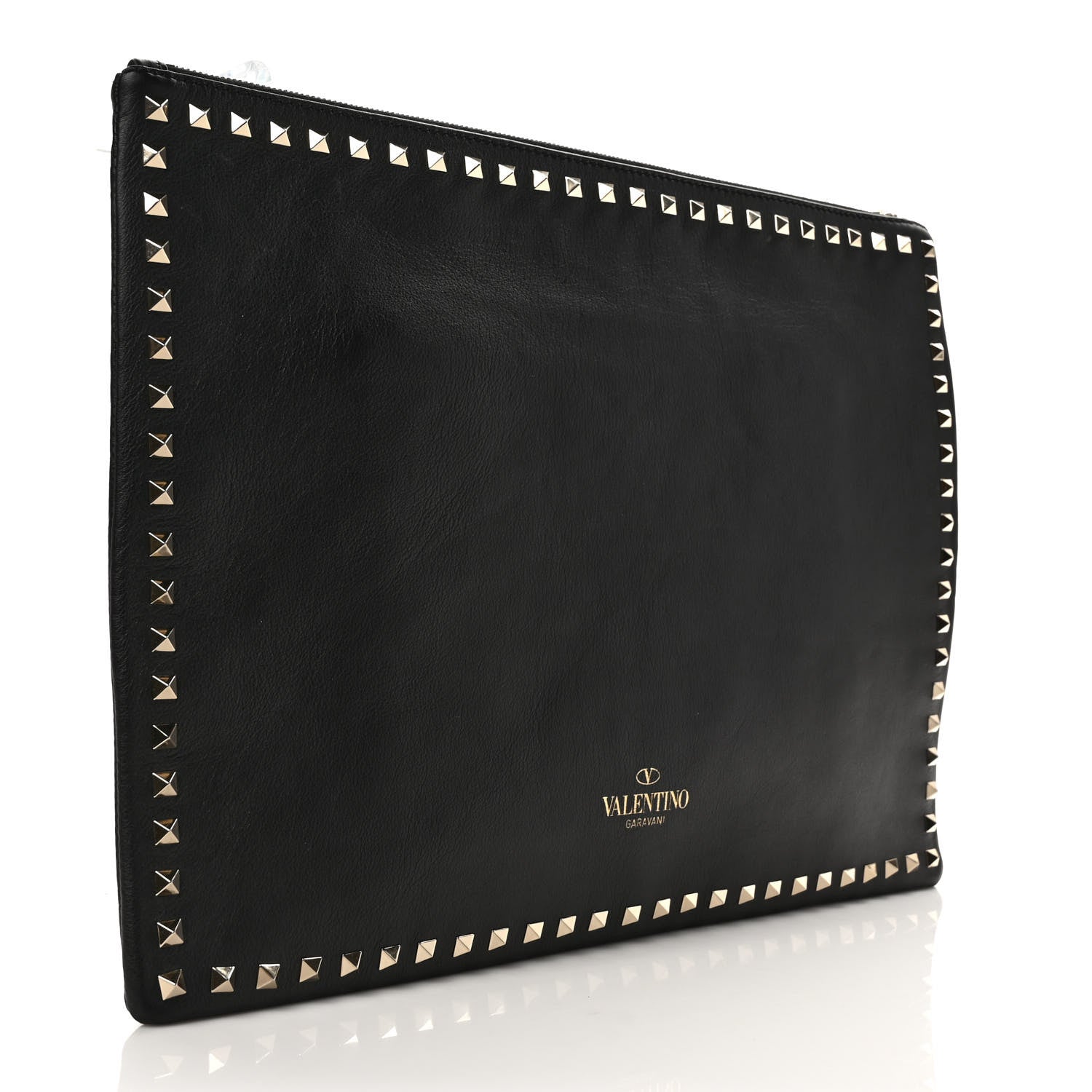 Valentino Garavani Vitello Oversized Rockstud Zip Wristlet Pouch Black 3 of 6