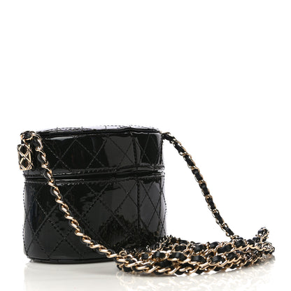 Chanel Patent Quilted Round Small Vanity With Chain Black 3 of 11