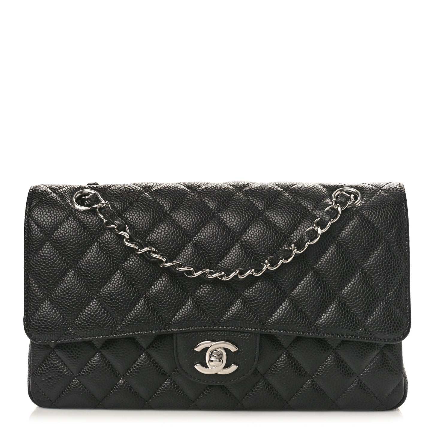 Caviar Quilted Medium Double Flap Black
