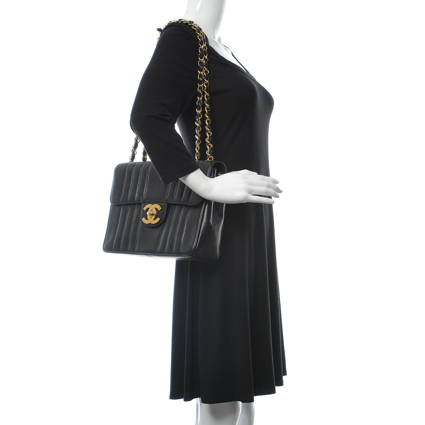 Lambskin Vertical Quilt Jumbo Single Flap Black