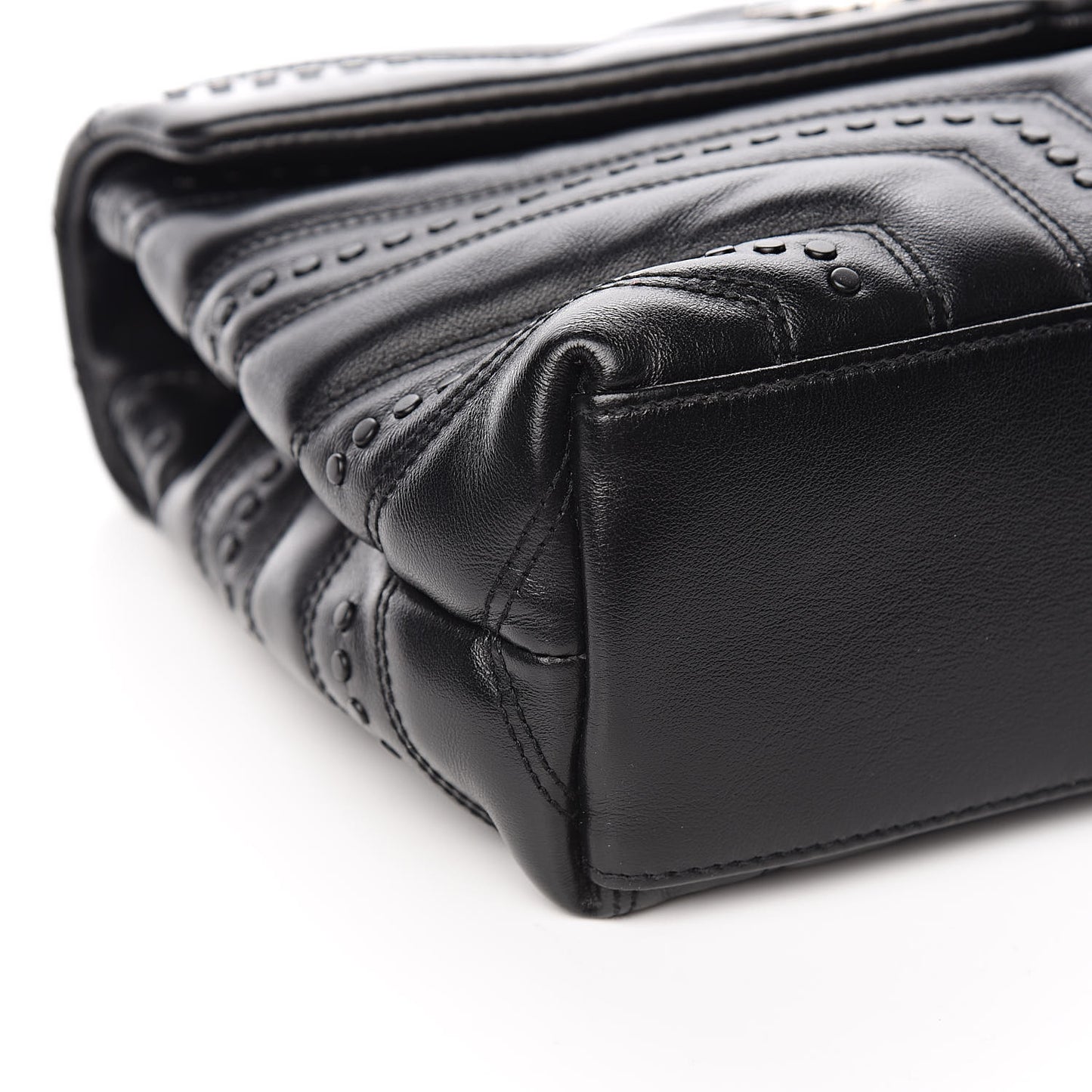 Calfskin Y Quilted Studded Monogram Small Loulou Chain Satchel Black