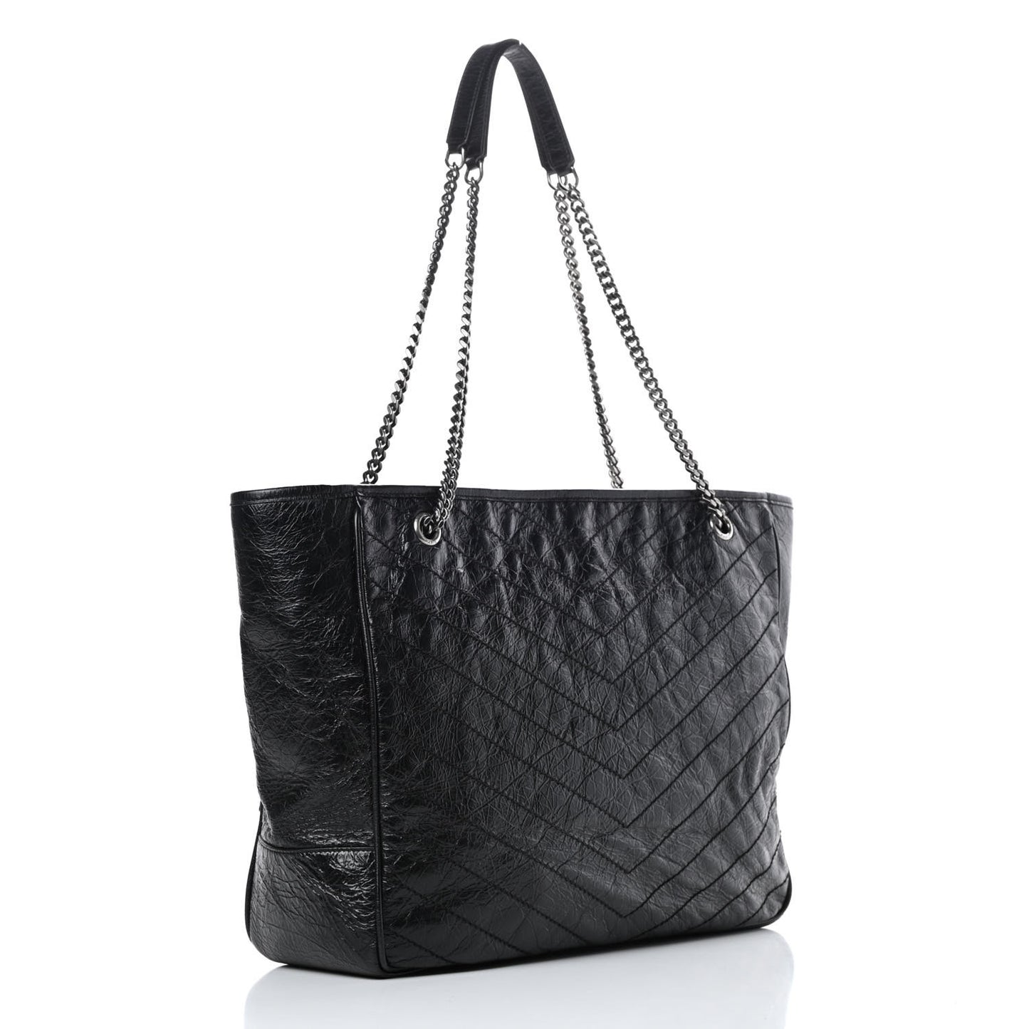 Crinkled Calfskin Matelasse Monogram Large Niki Shopping Tote Bag Black