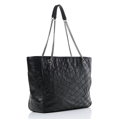 Saint Laurent Crinkled Calfskin Matelasse Monogram Large Niki Shopping Tote Bag Black 3 of 12