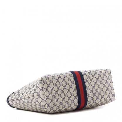 Gucci GG Supreme Monogram Textured Calfskin Web Medium Ophidia Shopping Tote Beige Blue 4 of 9