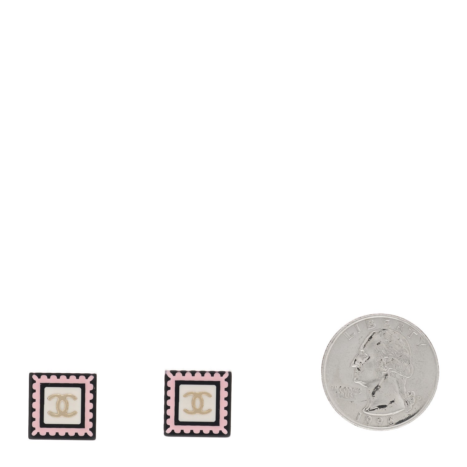 Chanel Resin CC Square Earrings Black Pink White 2 of 5