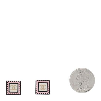 Chanel Resin CC Square Earrings Black Pink White 2 of 5