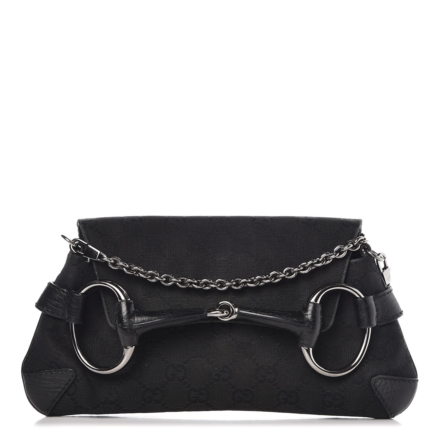 Gucci Monogram Horsebit Chain Clutch Black 1 of 13