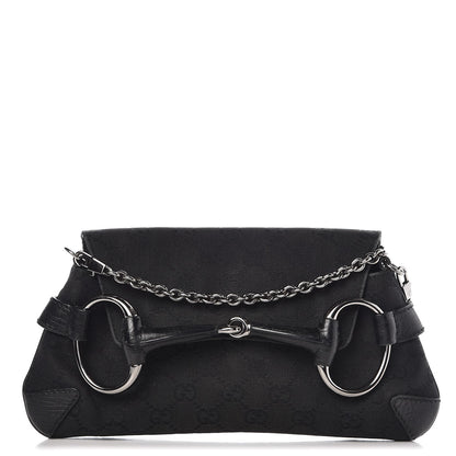 Gucci Monogram Horsebit Chain Clutch Black 1 of 13