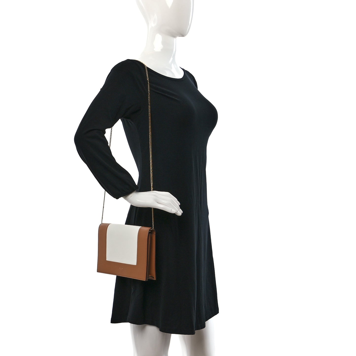 Smooth Lambskin Frame Evening Chain Clutch Tan Optic White