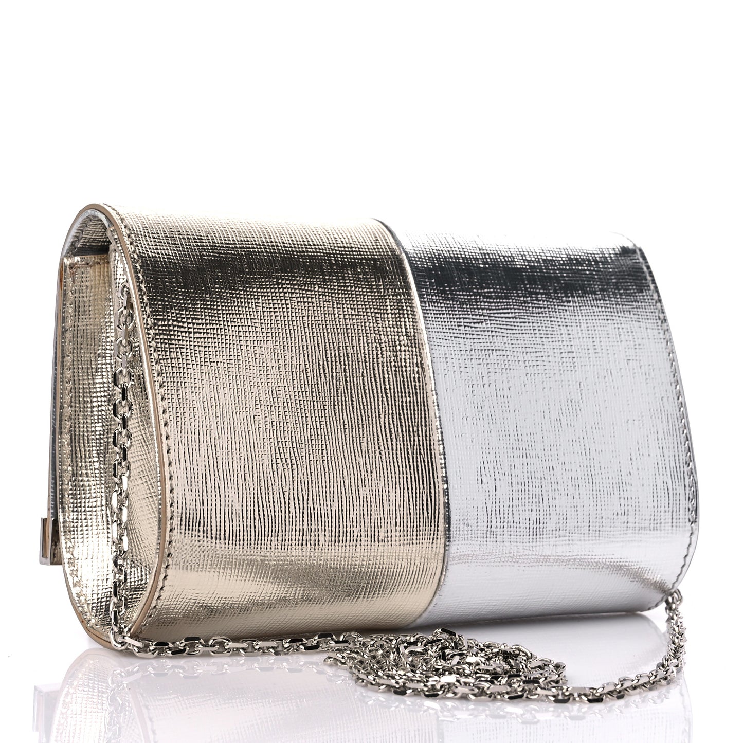 Vitello Mirror Elite Bi-Color Mini Rush Clutch Argento Champagne