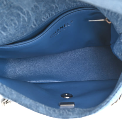 Chanel Denim Quilted Medium Camellia Sweetheart Flap Blue 4 of 10