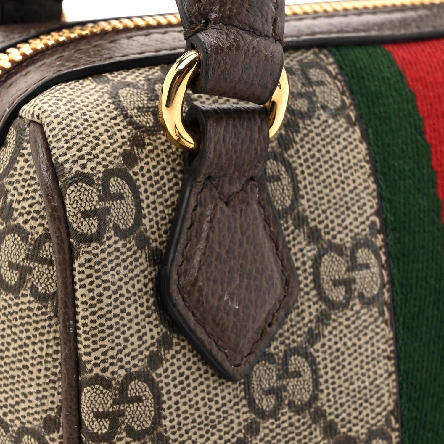 Gucci GG Supreme Monogram Textured Dollar Calfskin Web Super Mini Ophidia Top Handle Bowler Bag Beige Ebony New Acero 11 of 11