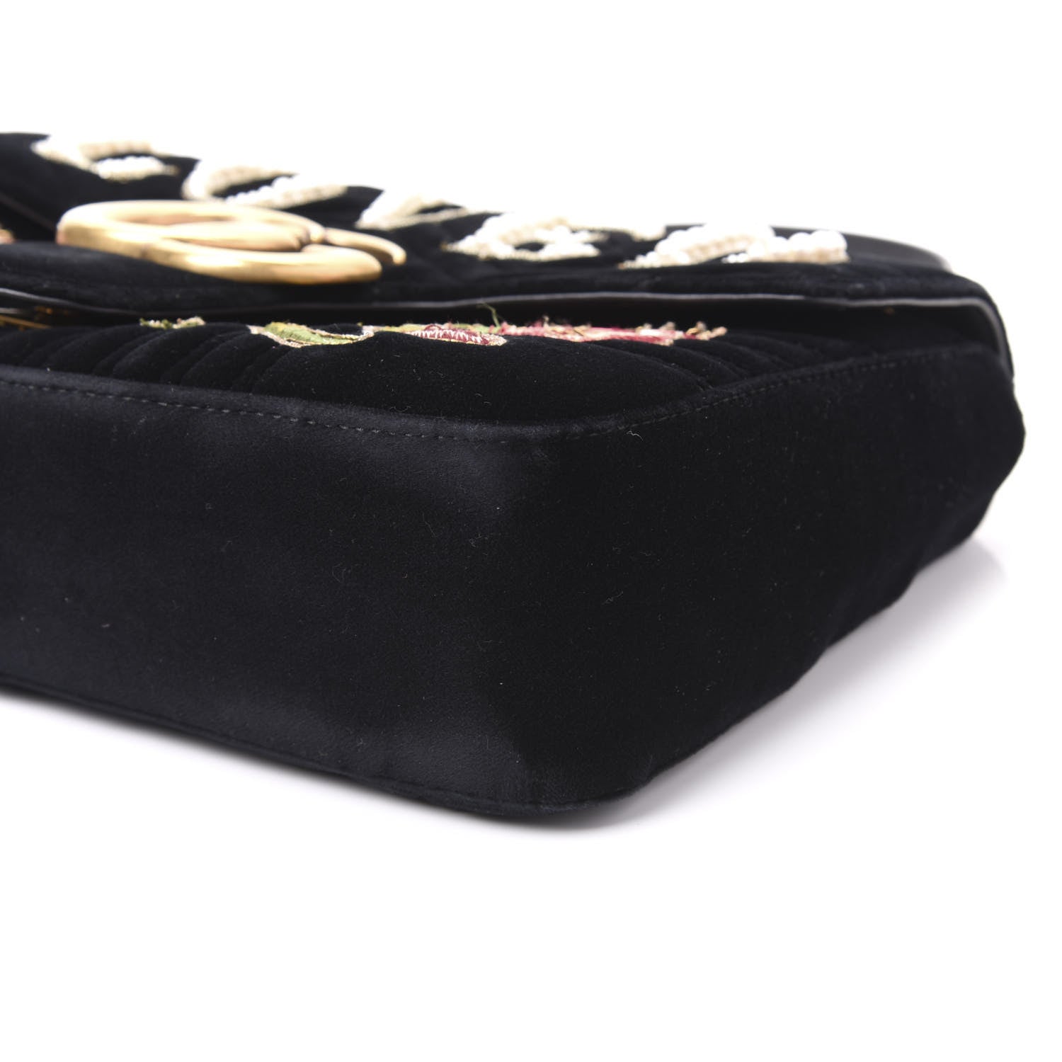 Gucci Velvet Matelasse Loved Embroidered Medium GG Marmont Shoulder Bag Black 6 of 11